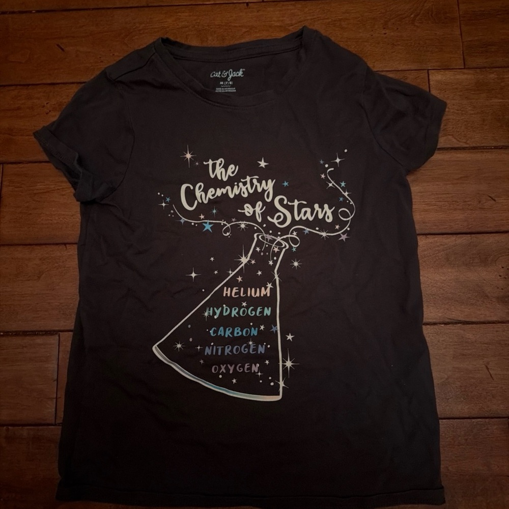Cat & Jack T-Shirt Girls Sz M 7/8 The Chemistry Of The Stars Black‎
